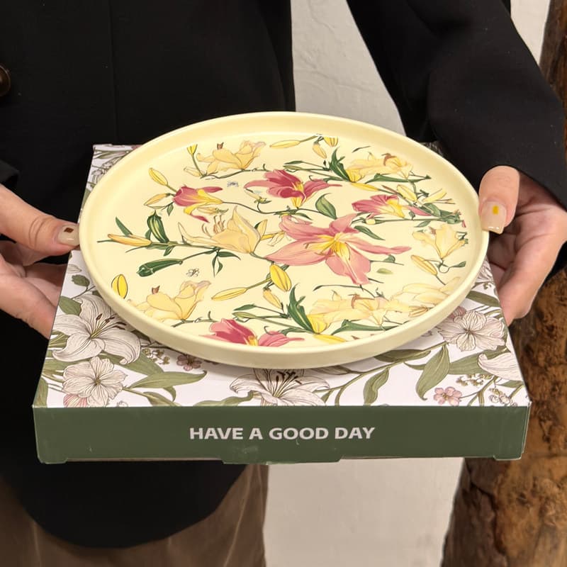 Lily Flower Ceramic Tray Premium Western Dinner Plate Afternoon Tea Dessert Plate Exquisite Fruit Plate Living Room Home Plate