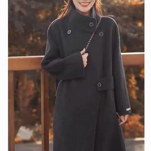 Stand Collar Hepburn Style Thickened New 2025 Autumn Winter Wool Coat for Women Wool Coat with Tag
