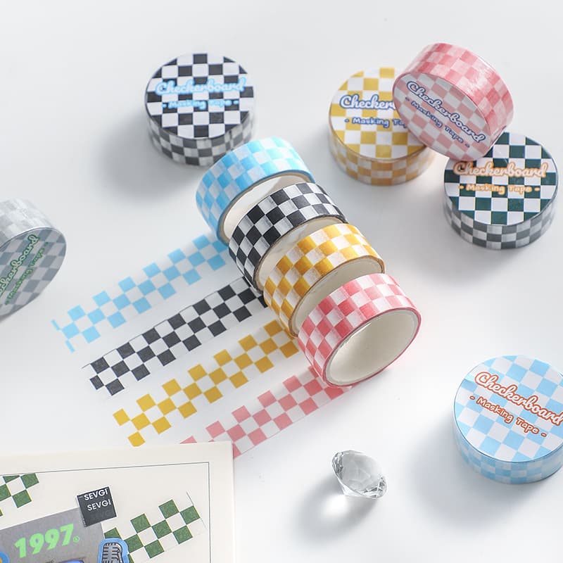 Yujian Chengpin Checkerboard Series Washi Tape, Fresh Grid Pattern DIY Paper Creative Stickers Journal Materials, 6 Styles