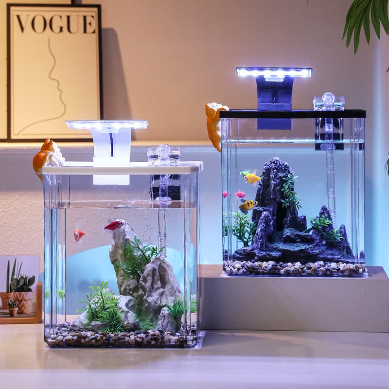 Tropical fish tank, small desktop fish tank, shrimp and guppy tank, transparent plastic light, filter, quiet operation, home aquarium.