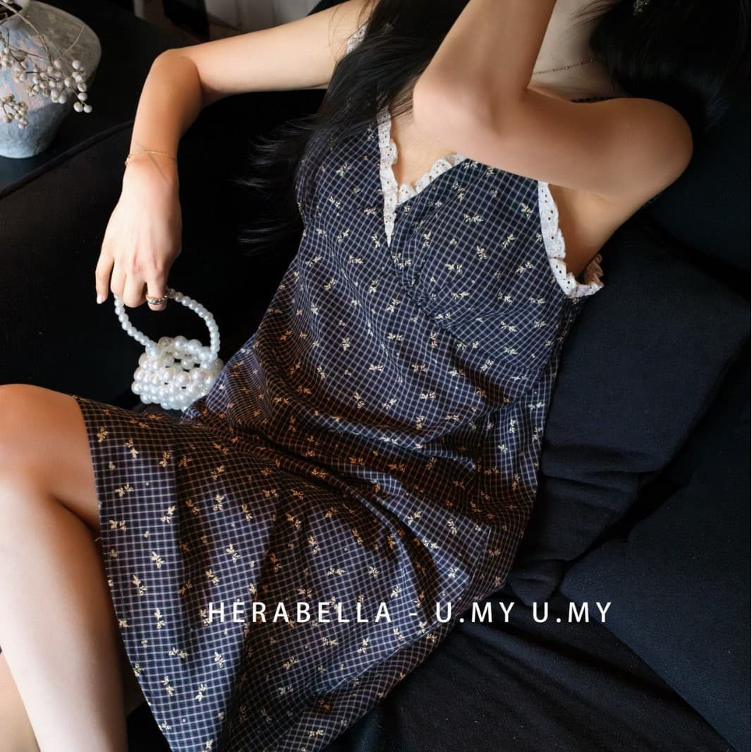 2026 Korean Style Suspender Nightgown, Skin-Friendly 100% Cotton, Sexy Nightwear with Small Print, Simple and Breathable, Suitable for Wearing Outside as Loungewear