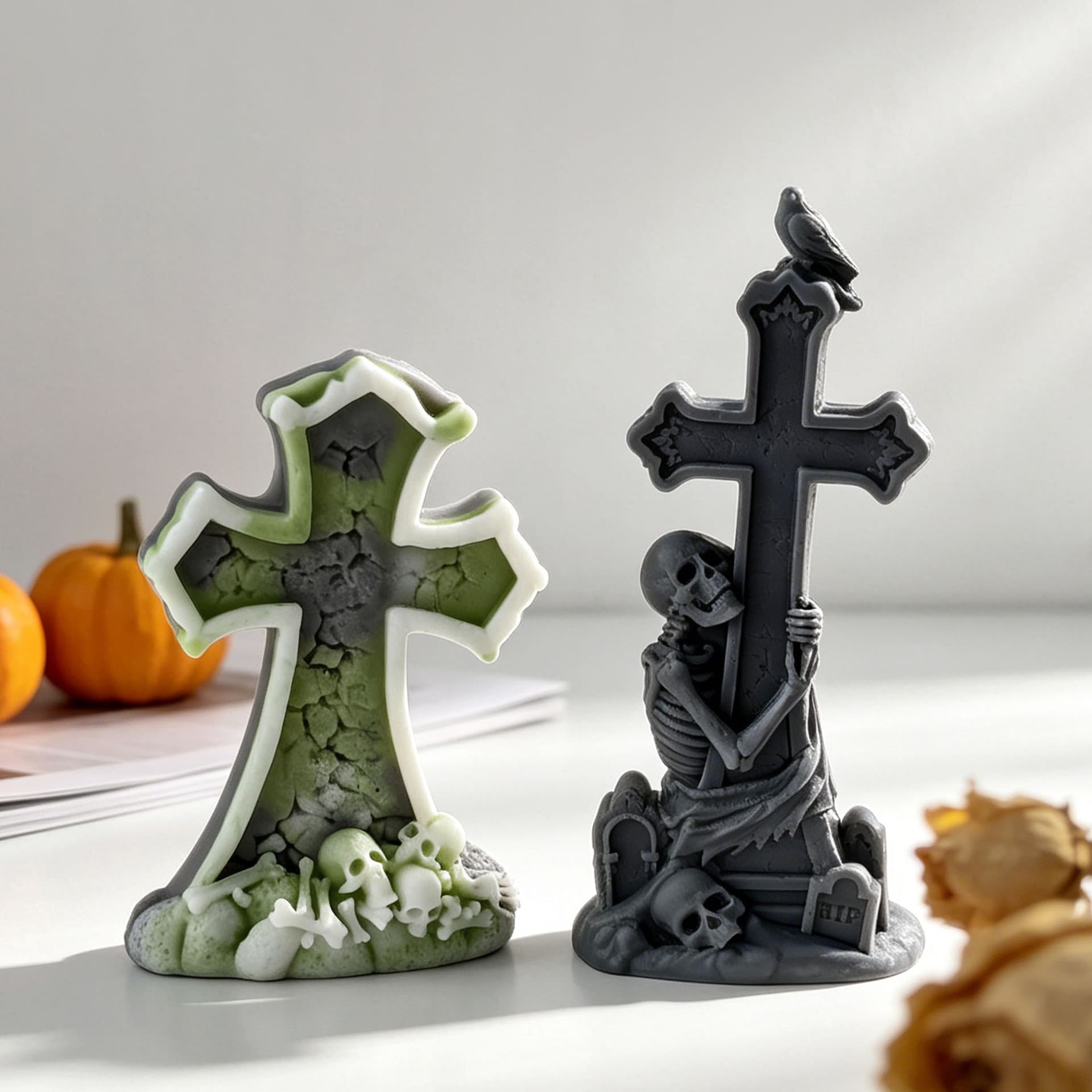 Jiahuimei Cross Tombstone Aroma Plaster Silicone Mold DIY Halloween Aroma Candle Skull Mold