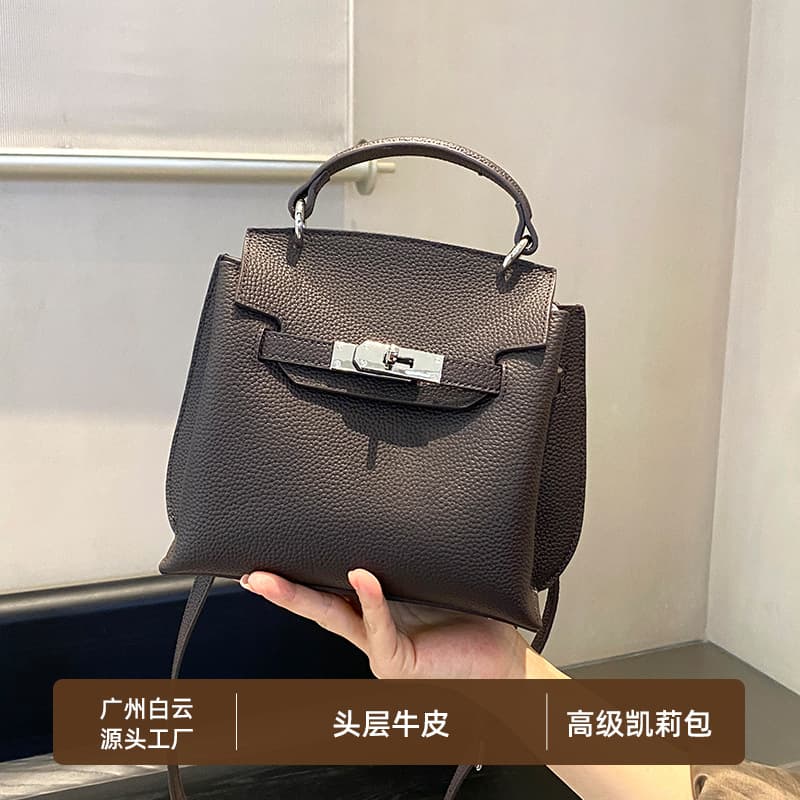 2025 New Genuine Leather Women's Handbag, Small Kelly Bag, Commuter Shoulder Crossbody Bag, Versatile Genuine Leather Bag