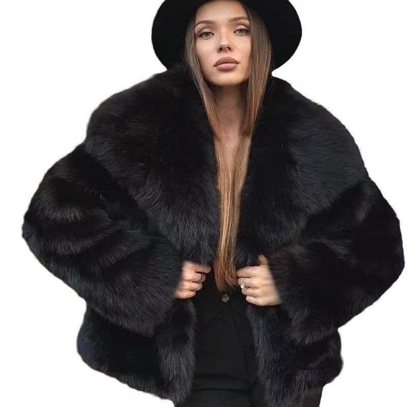 Women's cross-border trade winter large lapel fur coat, faux fox fur, elegant and sophisticated style.