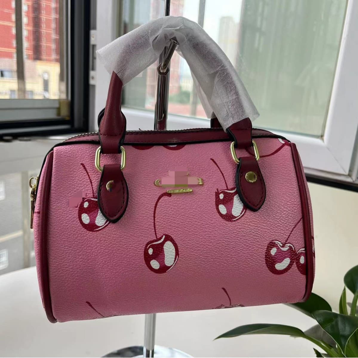 Foreign trade hot-selling Boston portable pillow bag cherry print shoulder bag versatile Kou C family large-capacity cross-body bag