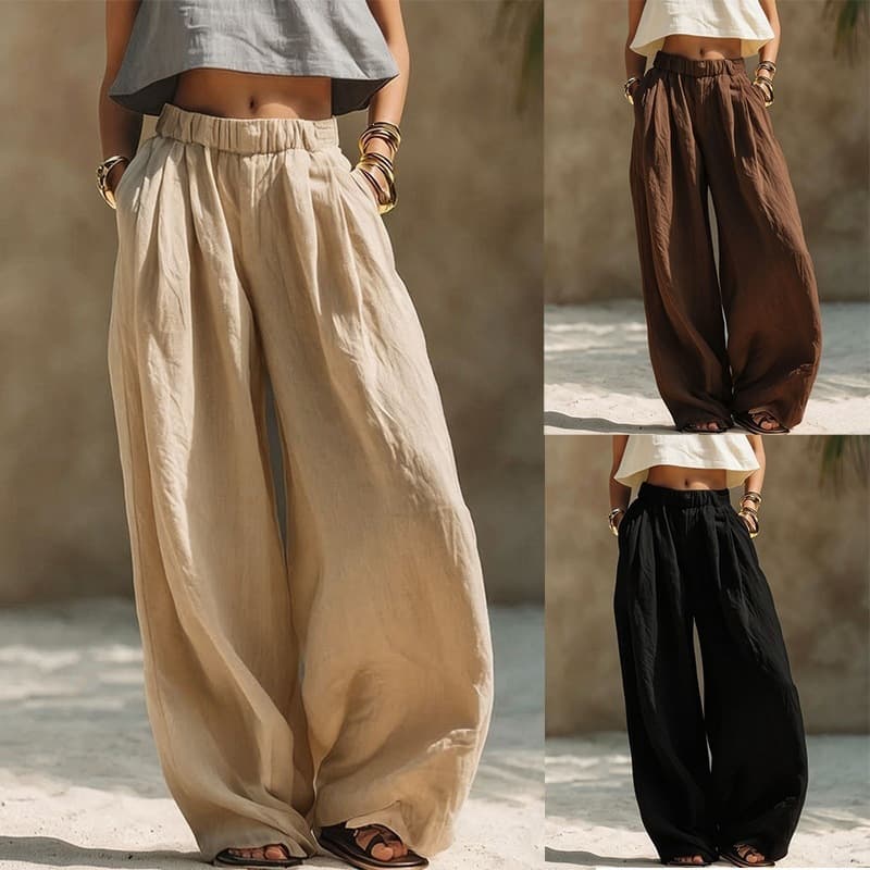 2026 Women's Spring/Autumn European & American New Women's Pants, Solid Color Fashionable Casual Loose Versatile Pocket Elastic Waist Leg Pants