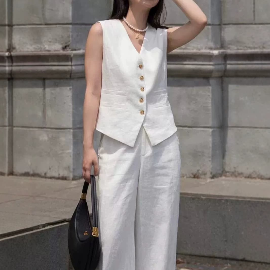100 Linen Vest, Summer Thin Retro Old Money Style Short Suit Vest for Women, V-neck Slimming Tank Top/Shoulder Jacket