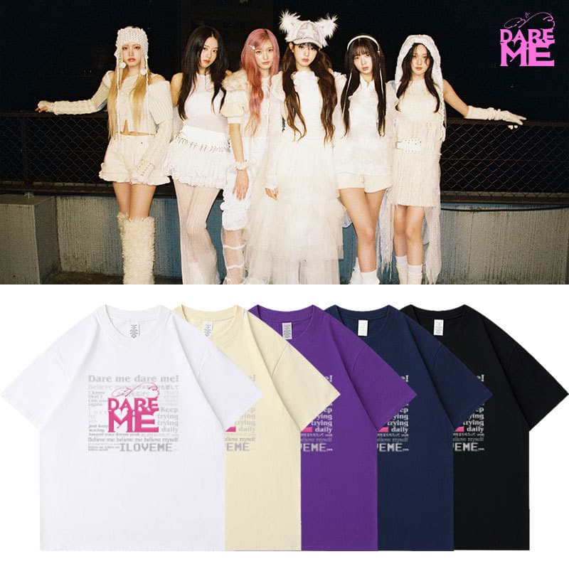 IVE Single DARE ME Merchandise Short Sleeve T-Shirt Cotton Loose Fit Printed Unisex Undershirt Summer
