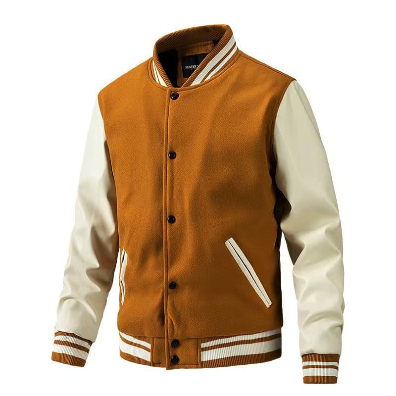 Men's spring and autumn woolen quilted baseball collar jacket color matching large size cross-border new style