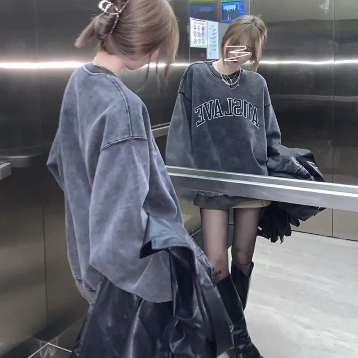 American Retro Dark Gray Hoodie for Women, Autumn/Winter Trendy Lazy Style, Fleece-Lined Thick Design, Unique Coat