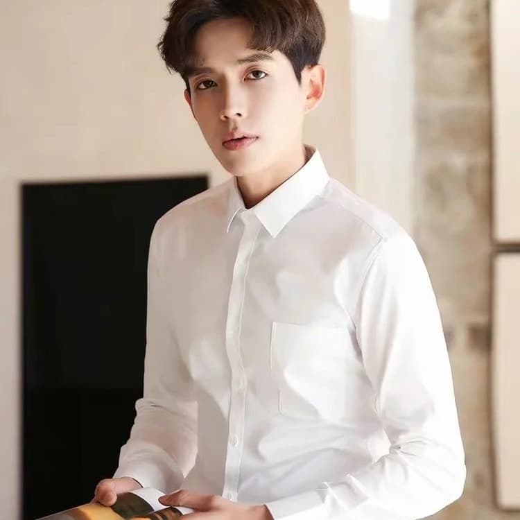 White Long-Sleeve Dress Shirt for Men Premium Wrinkle-Free Business Formal Wear Professional Work Suit Best Man Wedding White Shirt