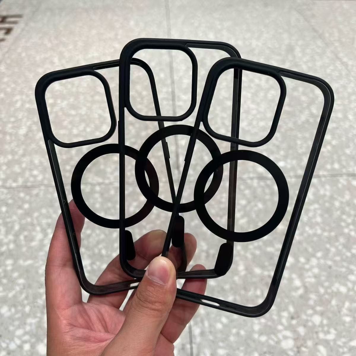 Minimalist Black Acrylic Back Panel for Apple 17 Pro, Black Frame 15 16 Magnetic 13 Pro Max 14/11/12