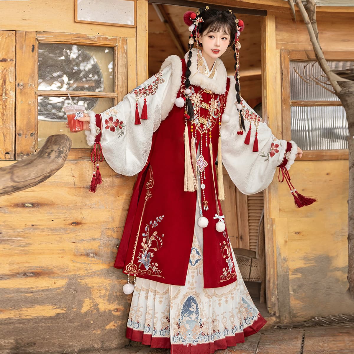 Yimengge Original Little Immortal Hanfu Women's Chinese Style Han Element Bijia Cross-collar Top and Horse-face Skirt Set 9427