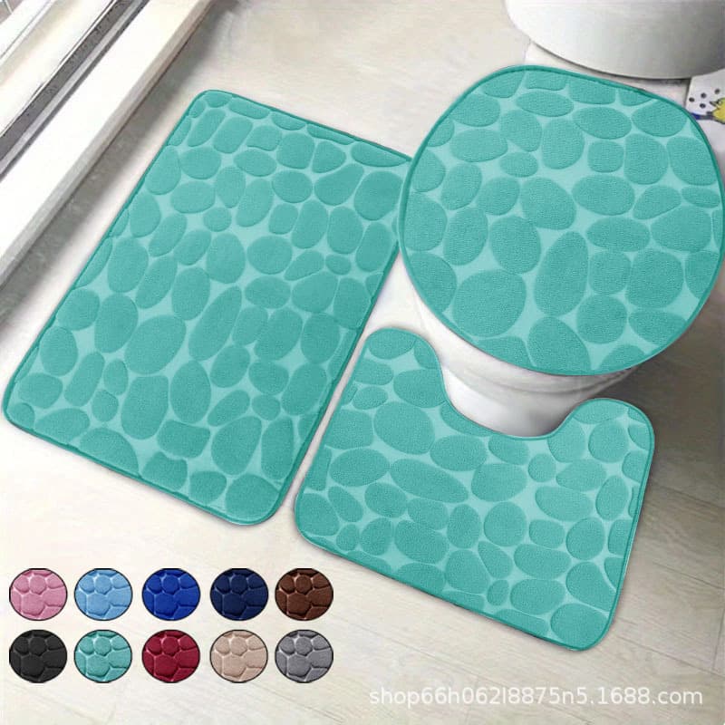 Coral Fleece Bathroom Anti-Slip Mat, Toilet Bath Mat, U-Shaped Bathroom Mat Set, Water-Absorbent Non-Slip Mat for Washroom