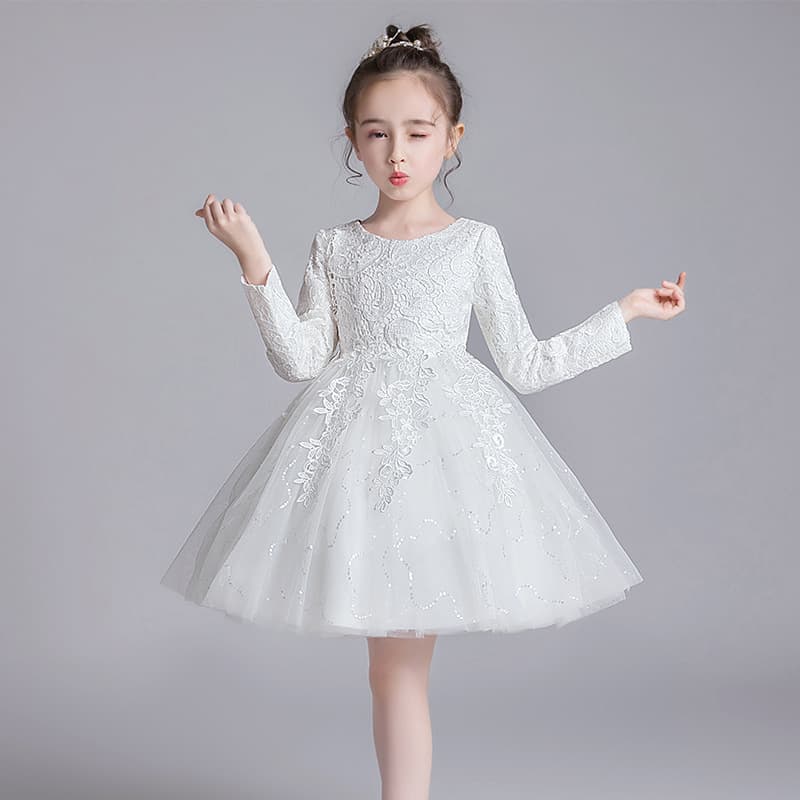 Children's Princess Dress Lace Wedding Gown Tulle Skirt Girl Birthday Piano Performance Dress High-End Luxury