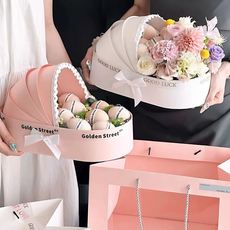 Mid-Autumn Mooncake Cradle Flower Box Fresh Flower Packaging Gift Box Egg Yolk Mooncake Gift Companion Empty Box Tote Bag Flower Basket