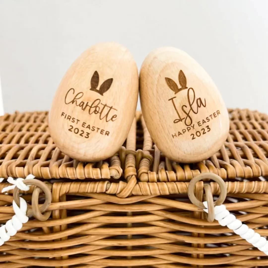 Cross-border new 2024 musical Easter egg shaker, wooden egg shaker instrument, custom printing available