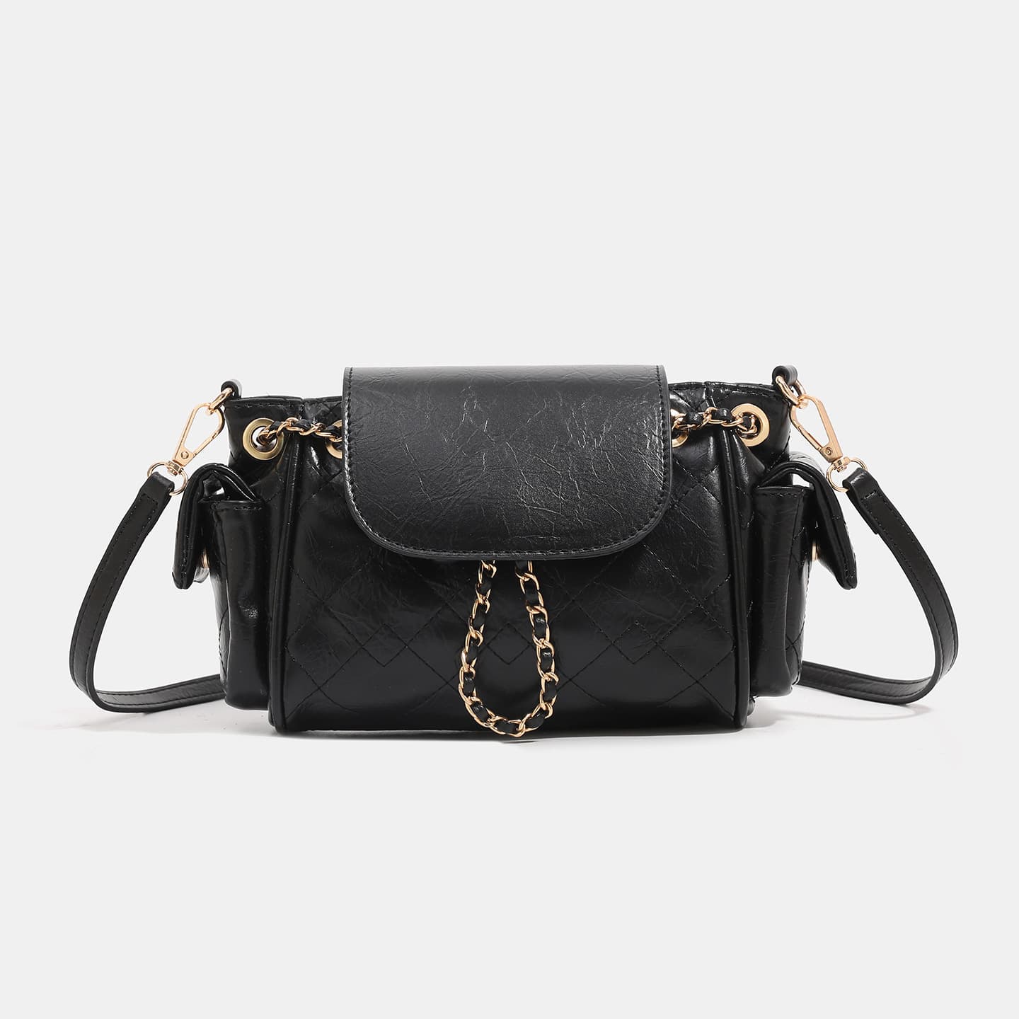 High-end rhombus chain motorcycle bag for women 2025 autumn new versatile oil wax leather armpit bag mini backpack