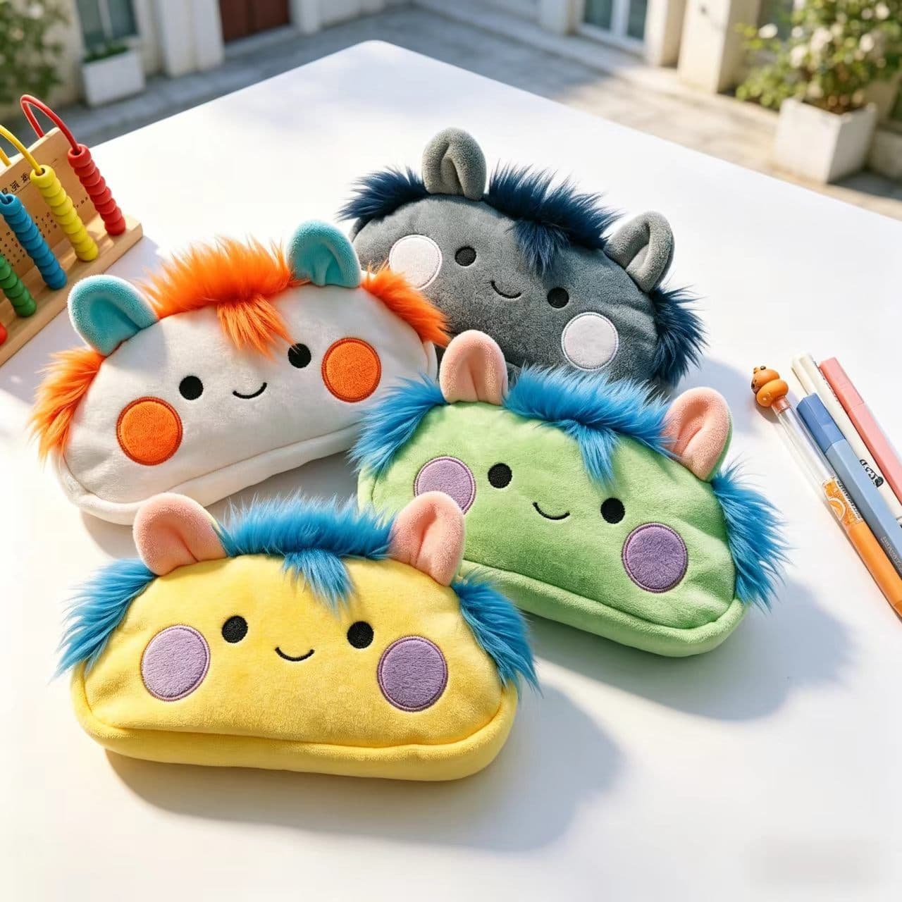Ins New Funny Exploding Brush Bag Cute Cartoon Student Stationery Plush High Appearance Large Capacity Stationery Storage