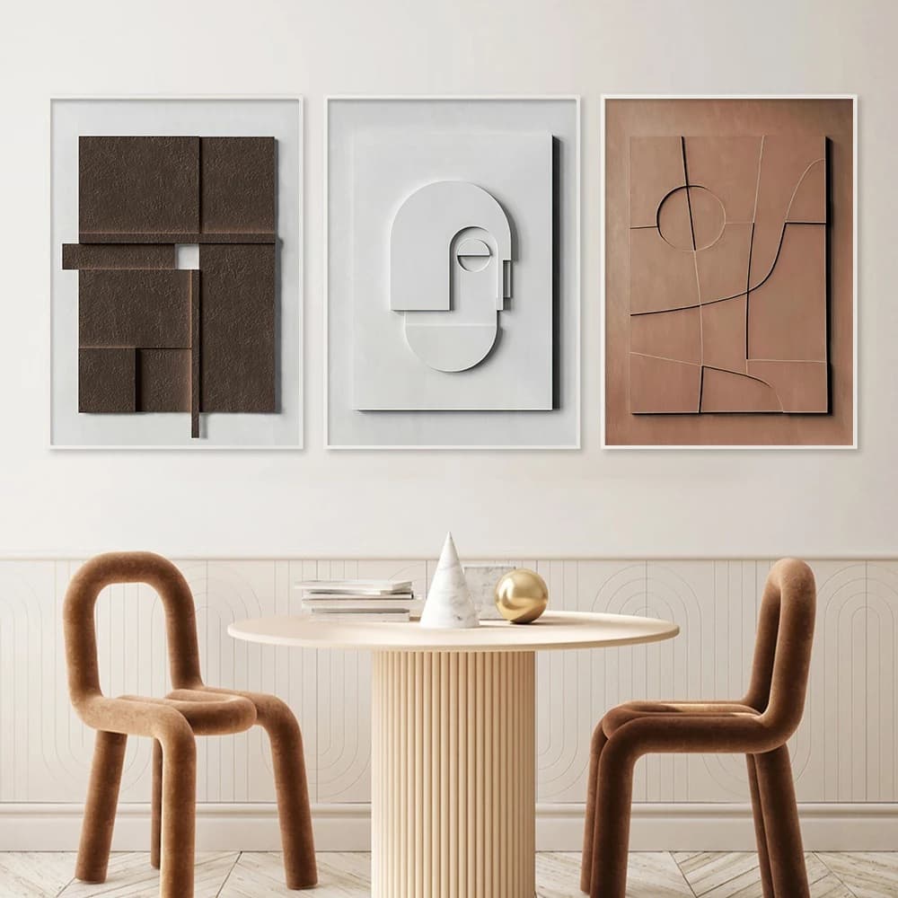 Light Luxury Triptych Abstract Geometric Brown Wall Art Abstract Spray Painting Hotel Home Background Decorative Oil Painting