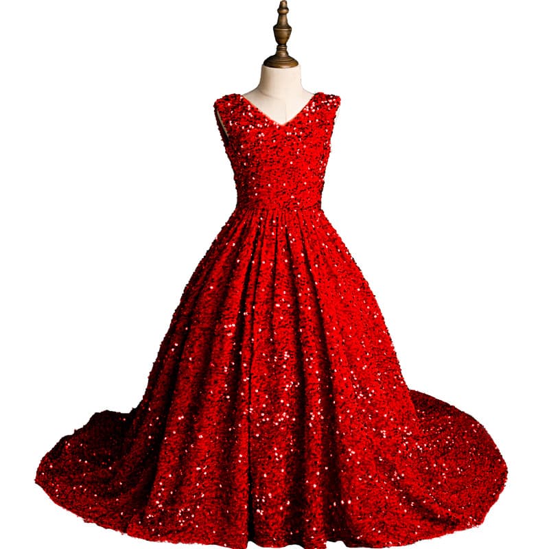 Girls' Sequin Princess Dress for Runway Shows, Children's Birthday Host Evening Gown, Girls' Bold Piano Performance Costume