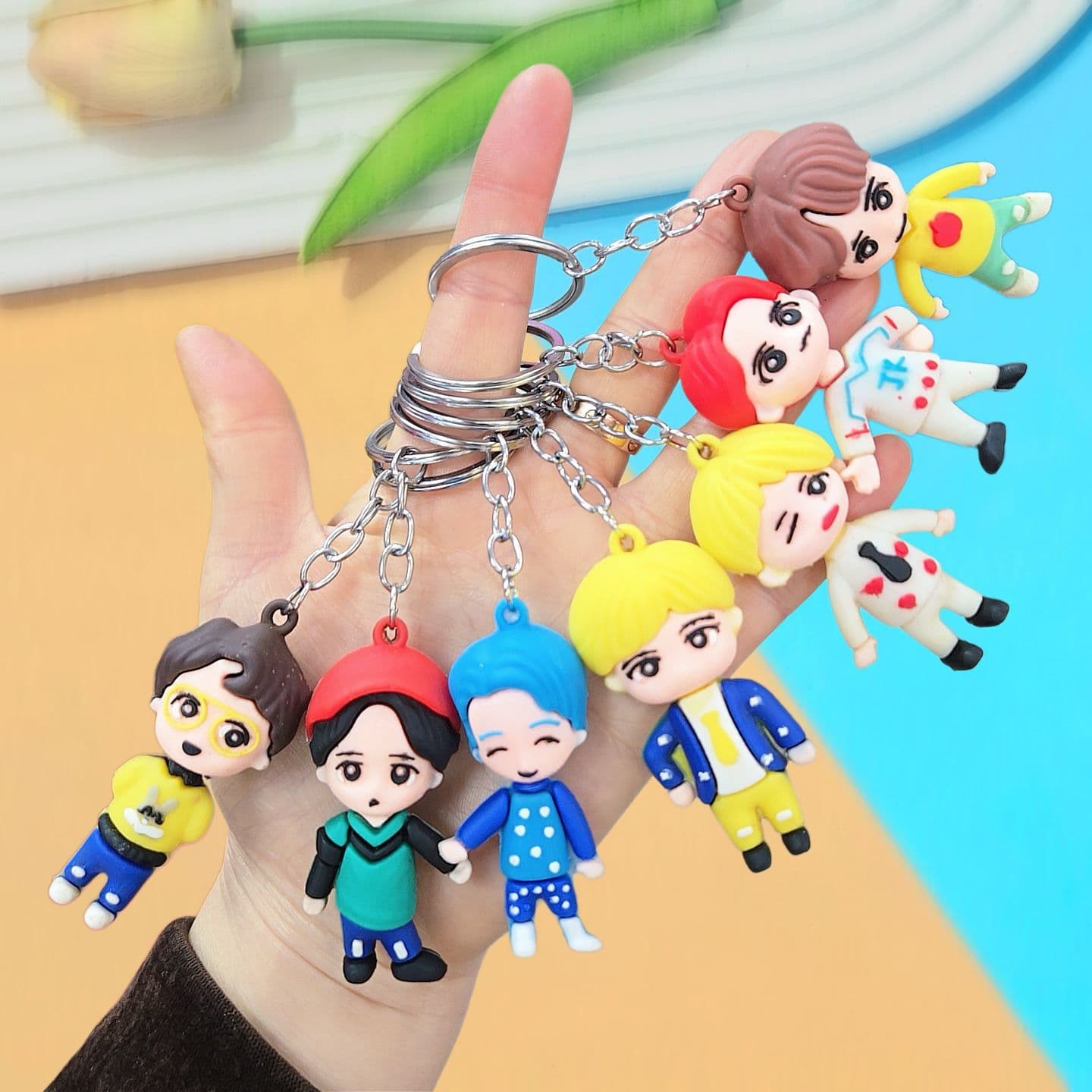 New Korean BTS Cartoon Character Keychain 3D Figure Couple Backpack Pendant Wholesale