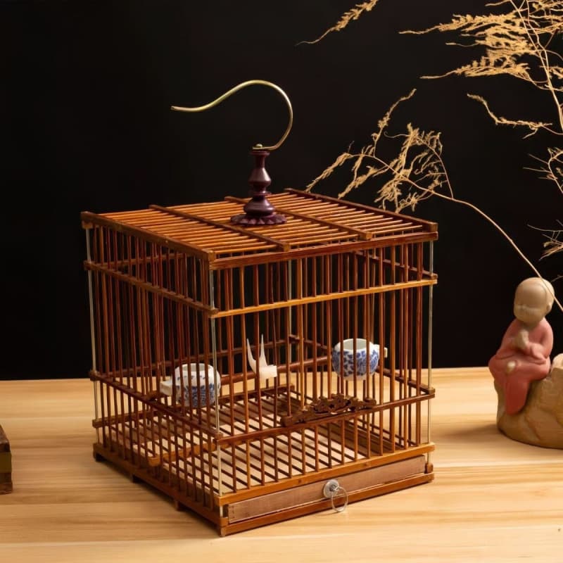 New Bamboo Rectangular Purple Bamboo Birdcage for Siskin, Jade Bird, Bamboo Material, Hemp Material, Shell, Handmade Special Accessories Complete Set