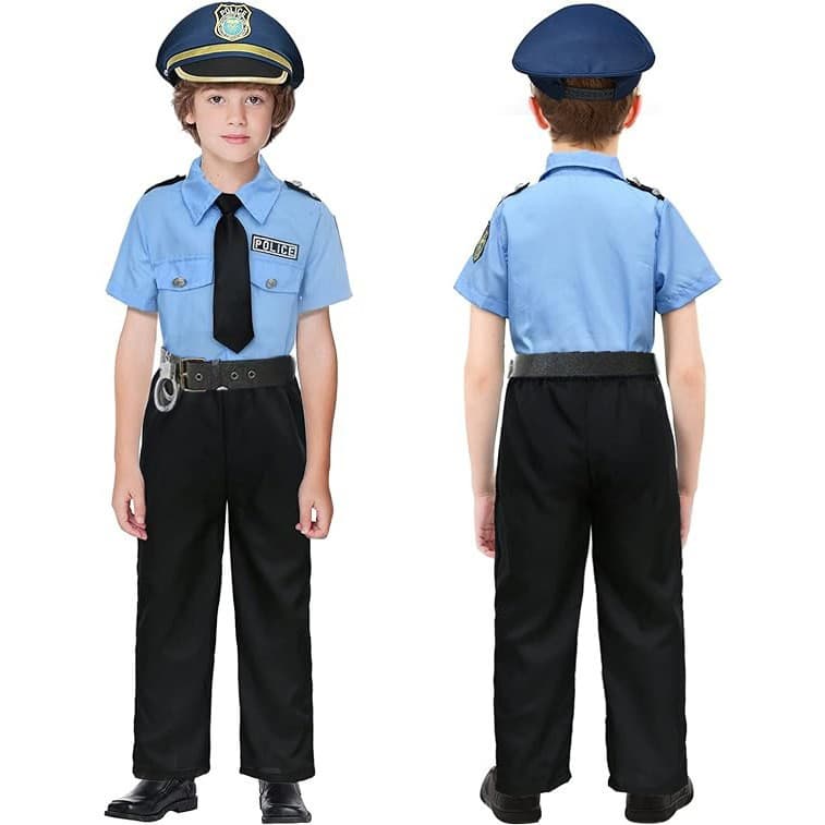 Halloween Kids Police Costume Cross-Border Role-Play Outfit for Boys and Girls with Toy Accessories