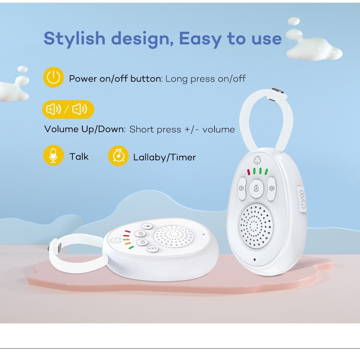 Wireless Two-Way Audio Baby Monitor with White Noise Lullaby and Voice Monitoring