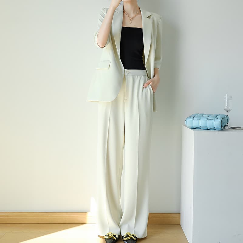 2023 Summer New Plus Size Women's Thin Blazer Suit Set Loose Casual Blazer Wide Leg Pants Two-Piece Set 2329