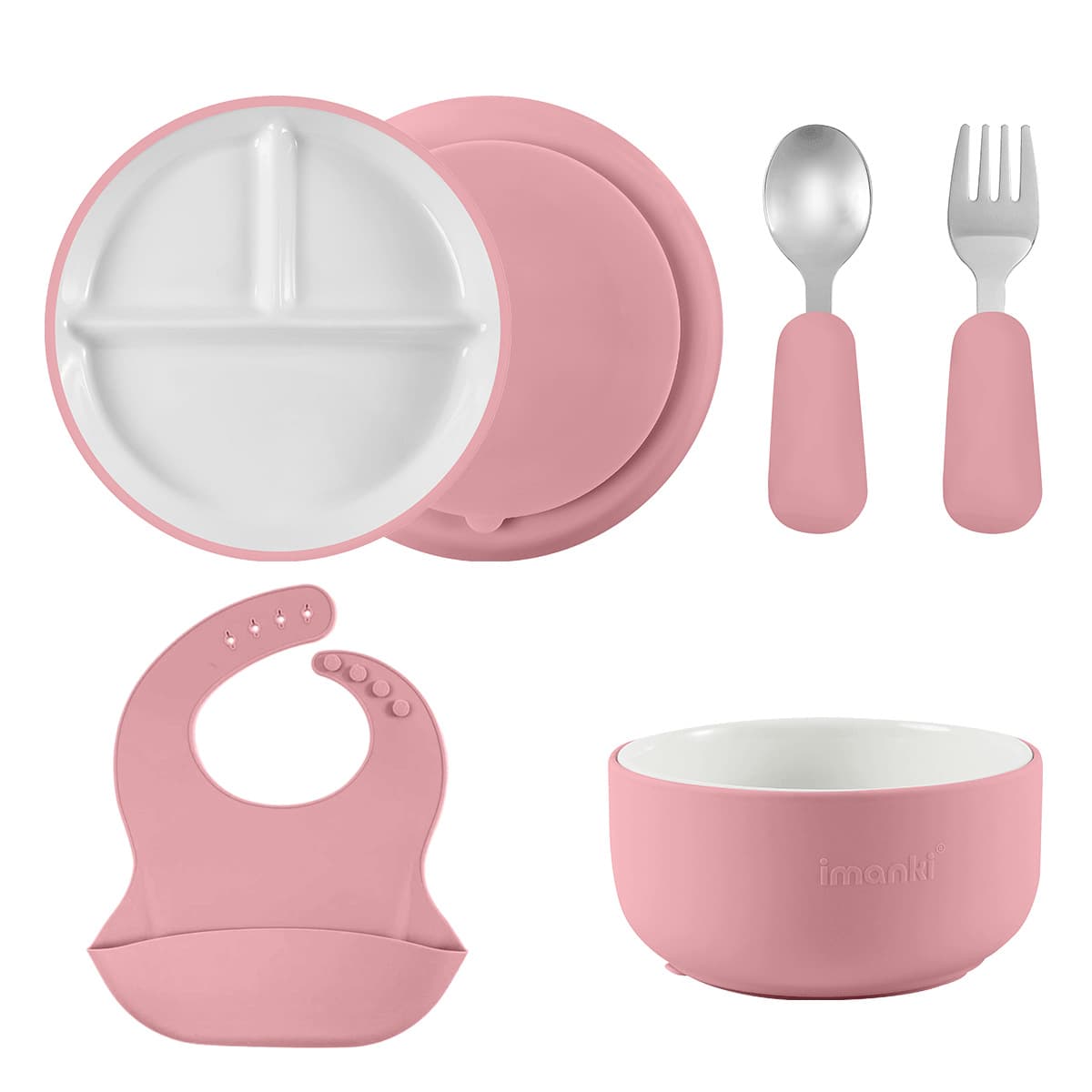 Silicone-Covered Ceramic Divided Plate, Kids Food Supplement Tableware, Three-Compartment Plate, Baby Divided Plate, Drop-Resistant and Lightweight