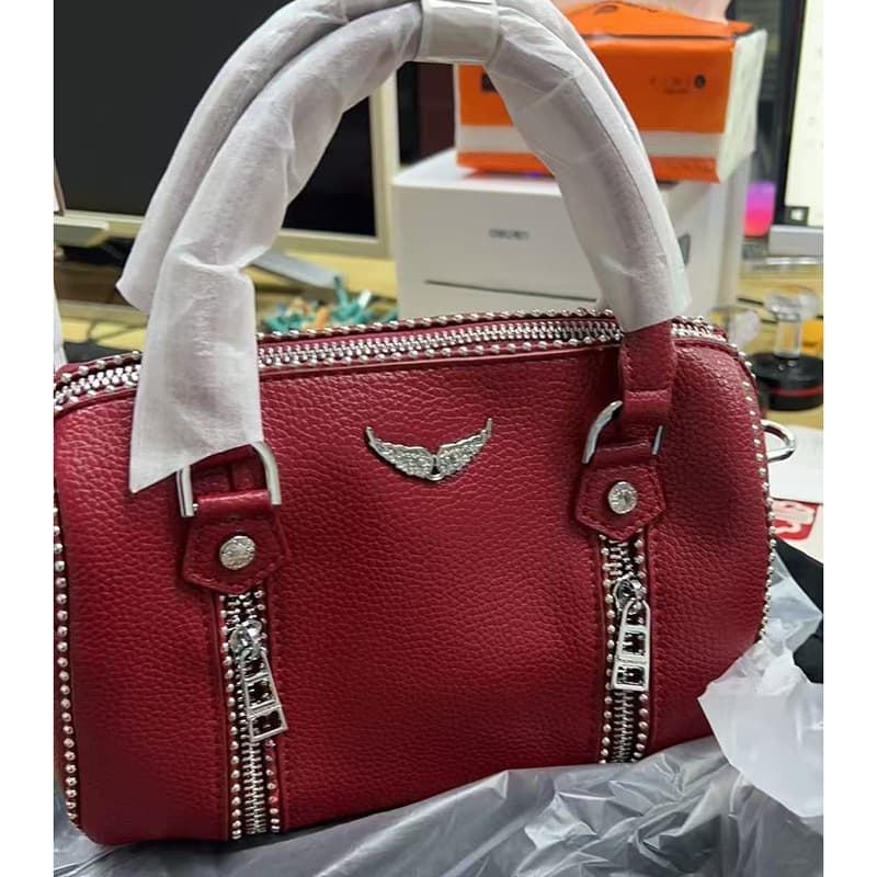 Cross-border Exclusive ZV French-Style Crossbody Shoulder Bag, Versatile Women's Pillow Bag, Boston Large-Capacity Rivet Wing Bag