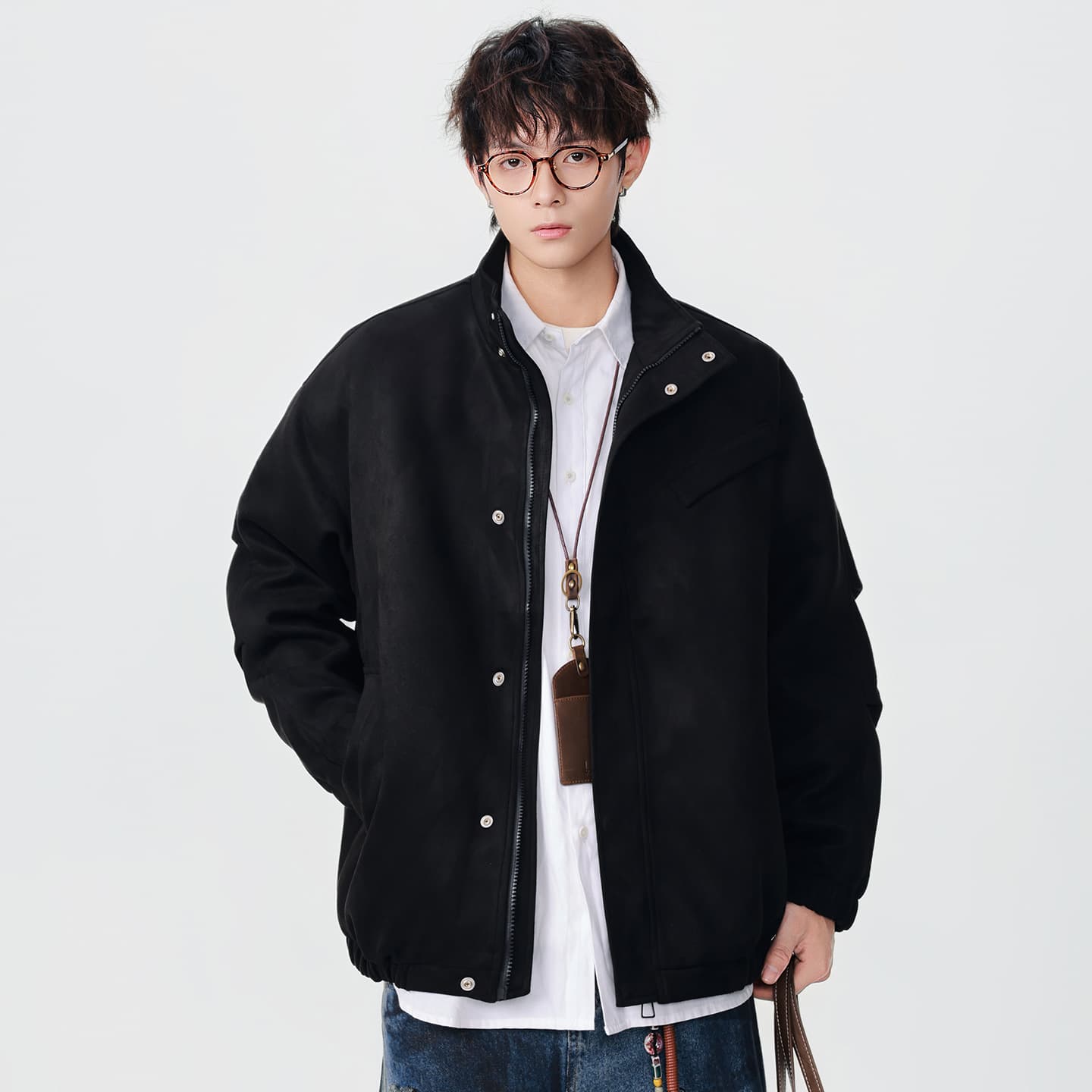 Autumn/Winter American Retro Stand Collar Flight Casual Jacket for Men, Loose Fit, Plus Size, Trendy Outerwear, Price Controlled at 15