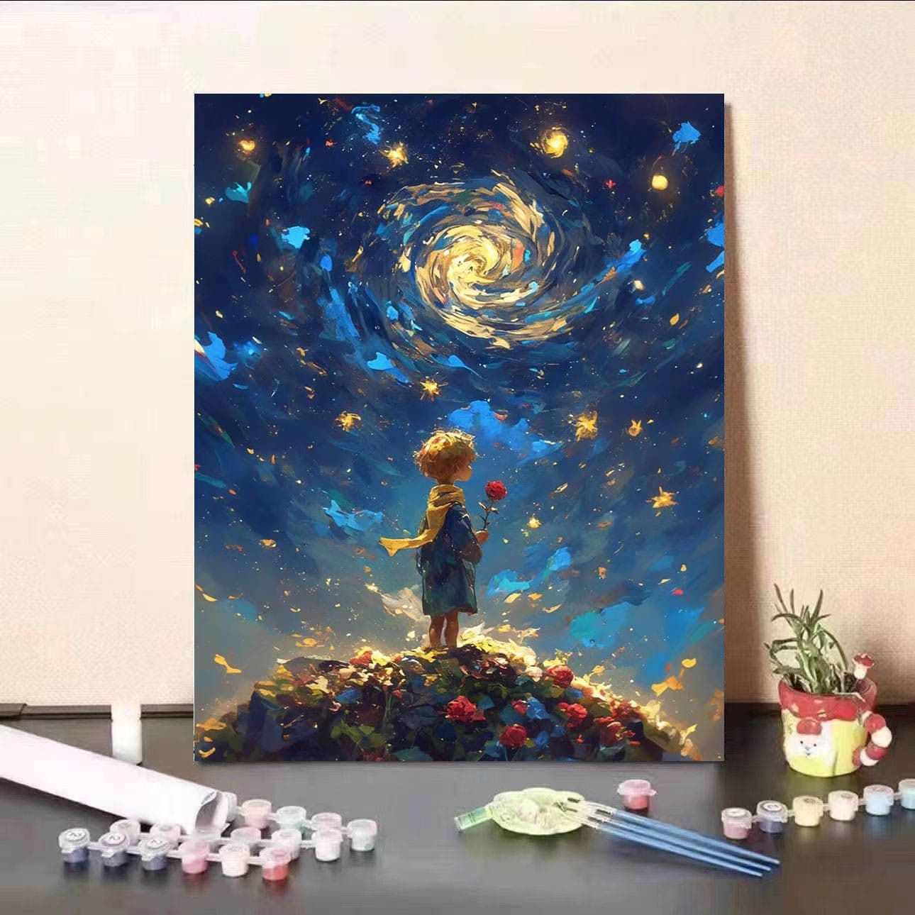 DIY Digital Oil Painting Rose Hand-Painted Coloring Oil Painting Therapeutic Handmade Simple Floral Living Room Decorative Painting Wall Art