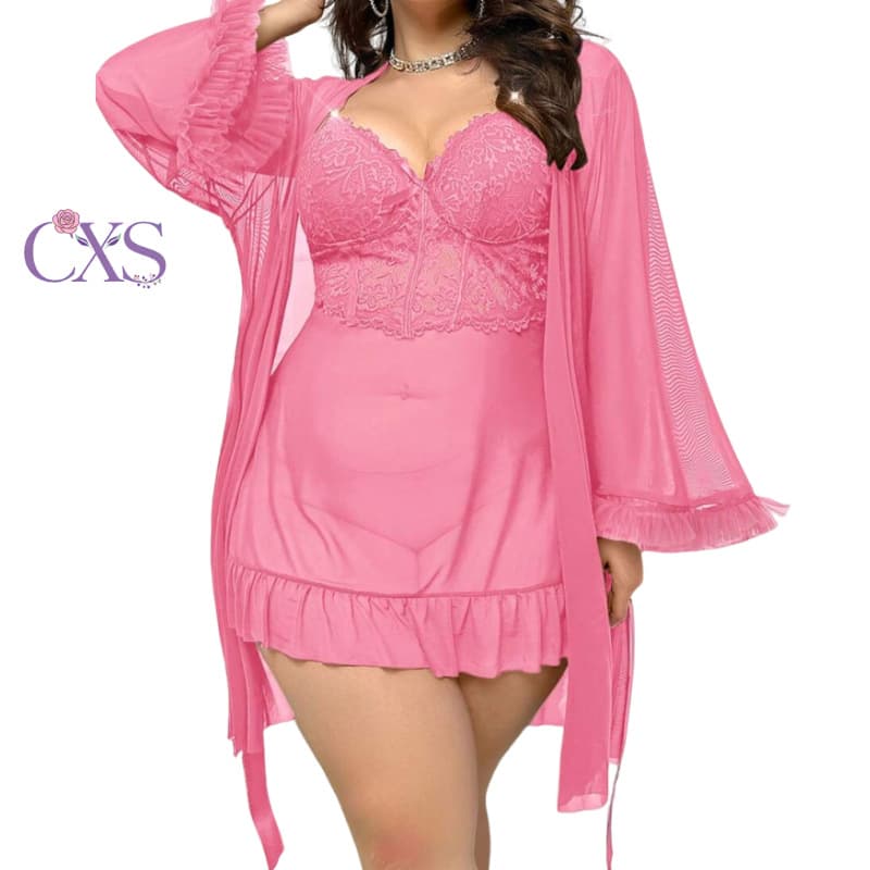 New Cross-Border Transparent Lace European and American Camisole Robe Set Seductive Sexy Pure Desire Lingerie Flirting Lingerie