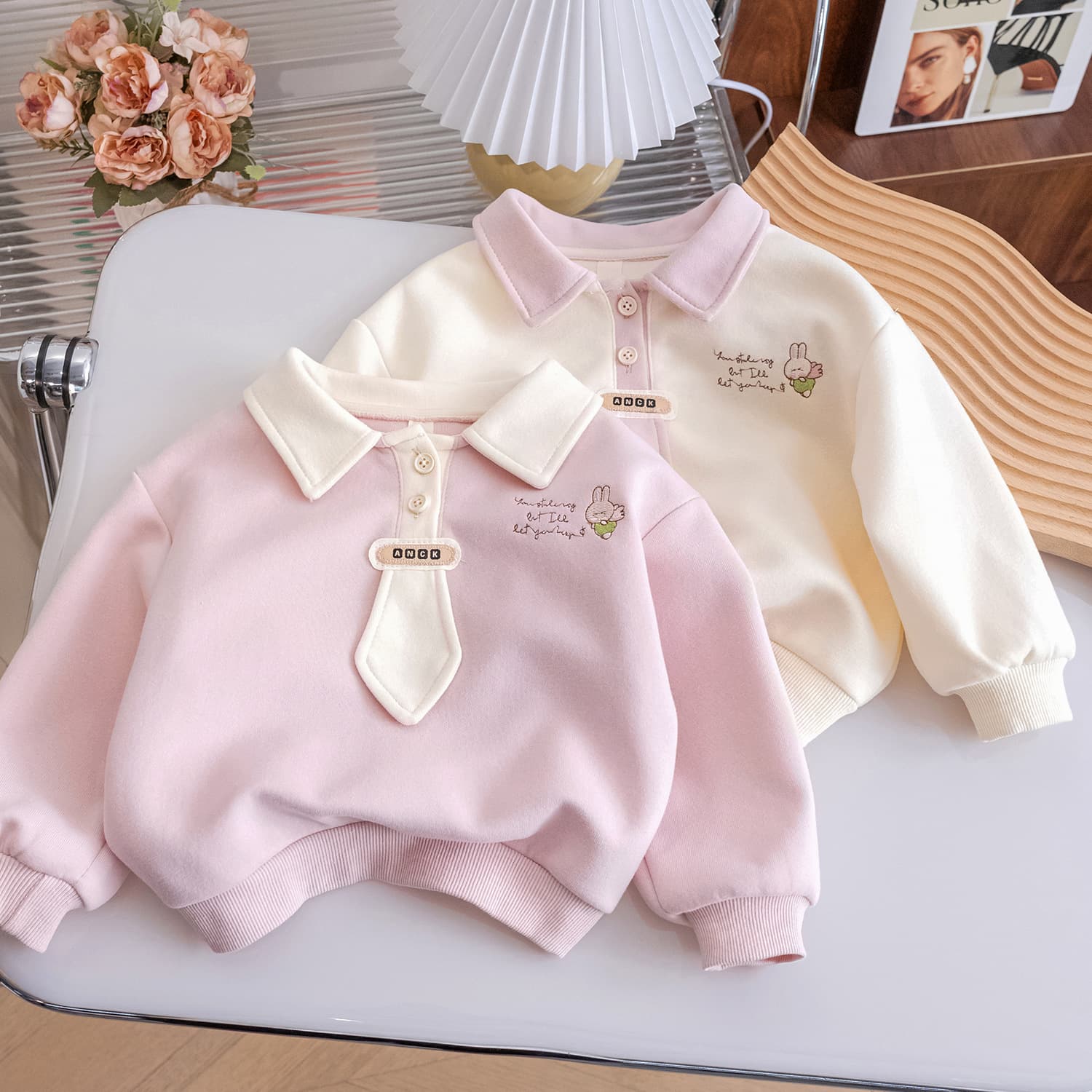 Girls' Cotton Sweatshirt Spring Autumn New Fashionable Kids' Cartoon Top Cute Turn-down Collar School Style Polo Shirt