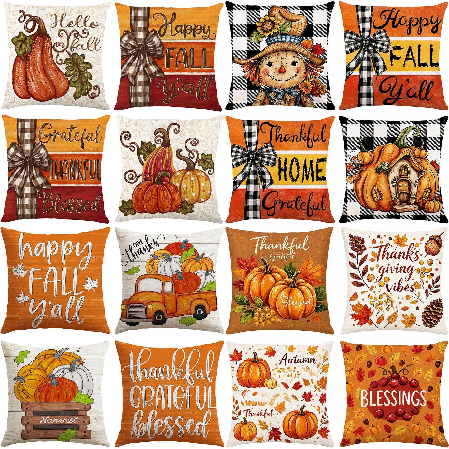 TEMU Hot Selling Autumn Orange Pumpkin Throw Pillow Cover Linen Print Farmhouse Sofa Home Decor Linen Cushion Cover
