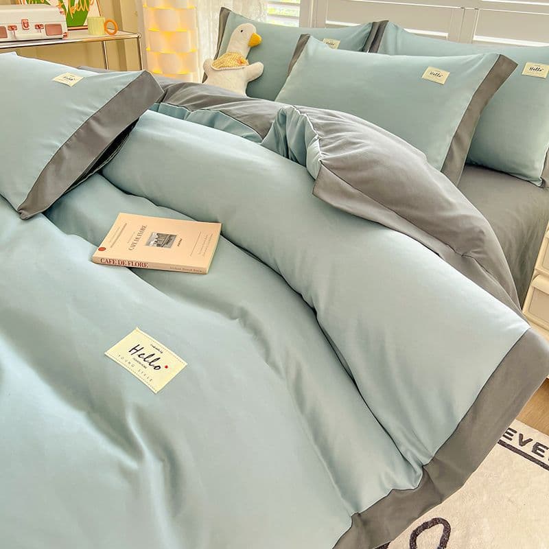 Bedding four-piece set with single quilt cover, bed sheet/mattress cover options, single/double size dormitory three-piece set with brushed finish