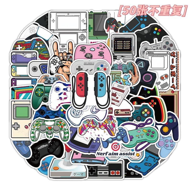 50pcs Retro Game Controller Cartoon Decorative Stickers for Phone Case, Water Bottle, Luggage, Laptop, Game Console