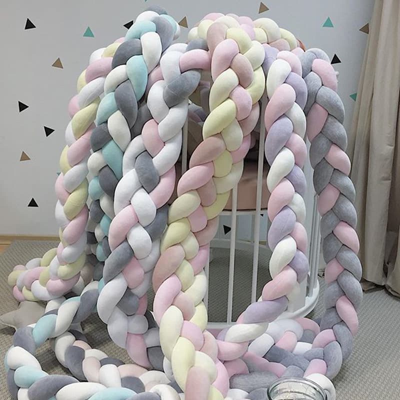 Cable Knit Nordic Style Child Room Long Cushion Baby Bedding Anti-collision Blanket Ins Four Strand Weave Pillow For Nursery