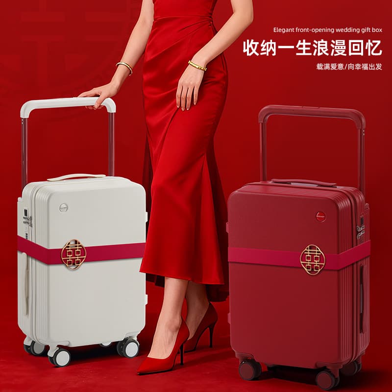 Wide-Handle Luggage Suitcase for Women 2025 New Model 20inch Carry-On Password Travel Suitcase Wedding Dowry Suitcase Red Leather Suitcase