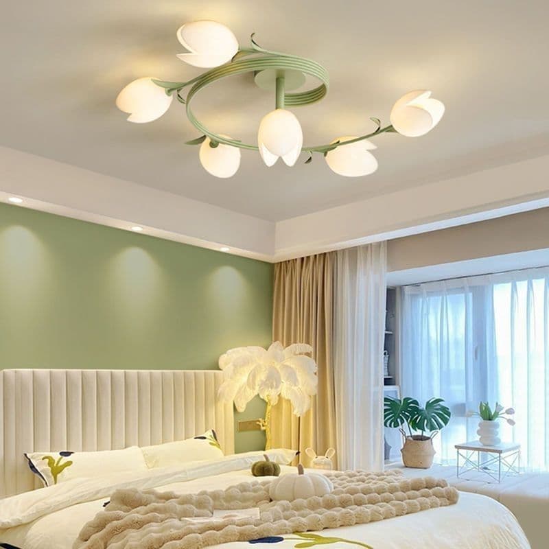 LED Modern Minimalist Creative Bedroom Lamp, Nordic Style New Flower Children's Room Ceiling Light, Internet Celebrity Design