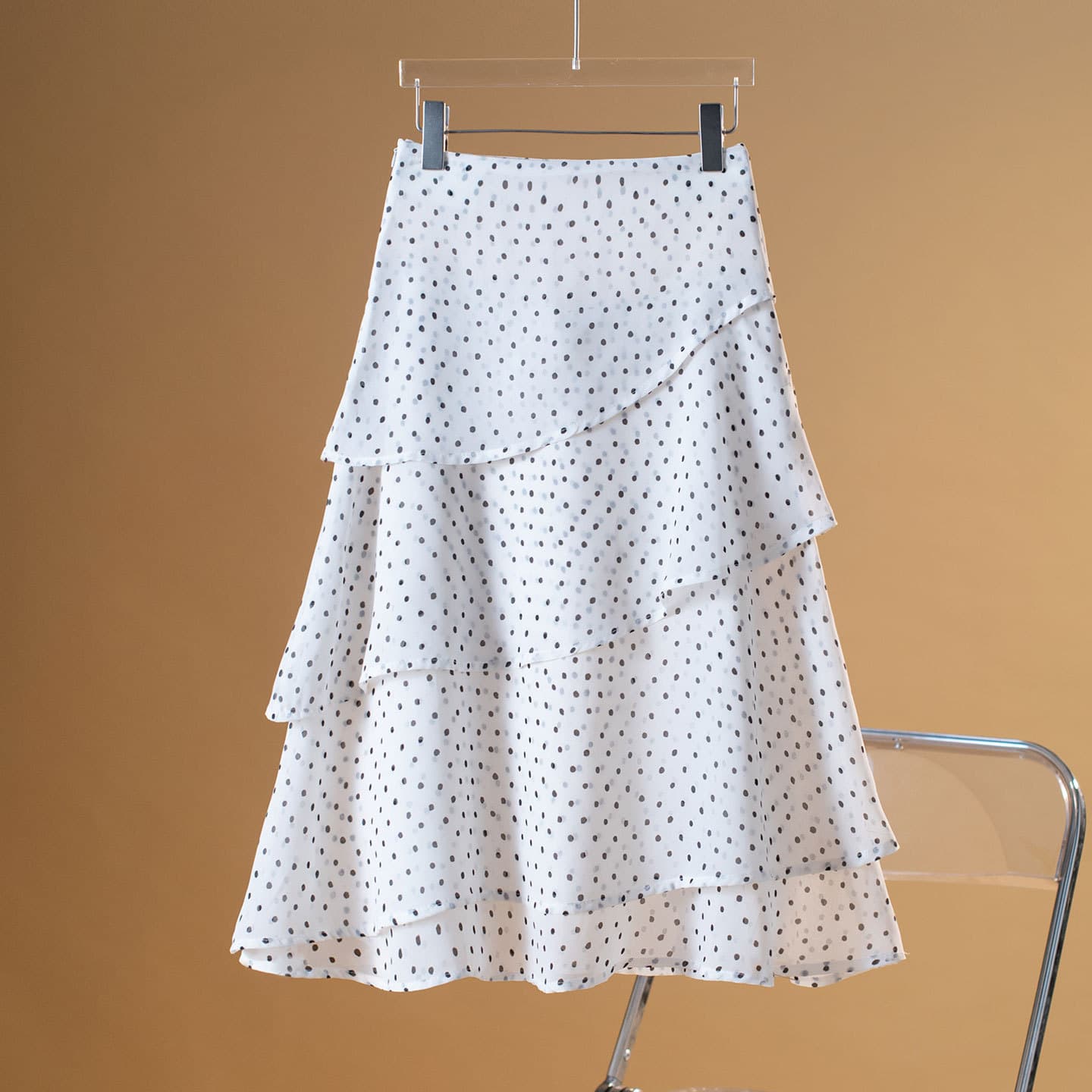 2026 summer new style/polka dot skirt chiffon drape skirt women's irregular cake skirt a-line skirt mid-length skirt trendy