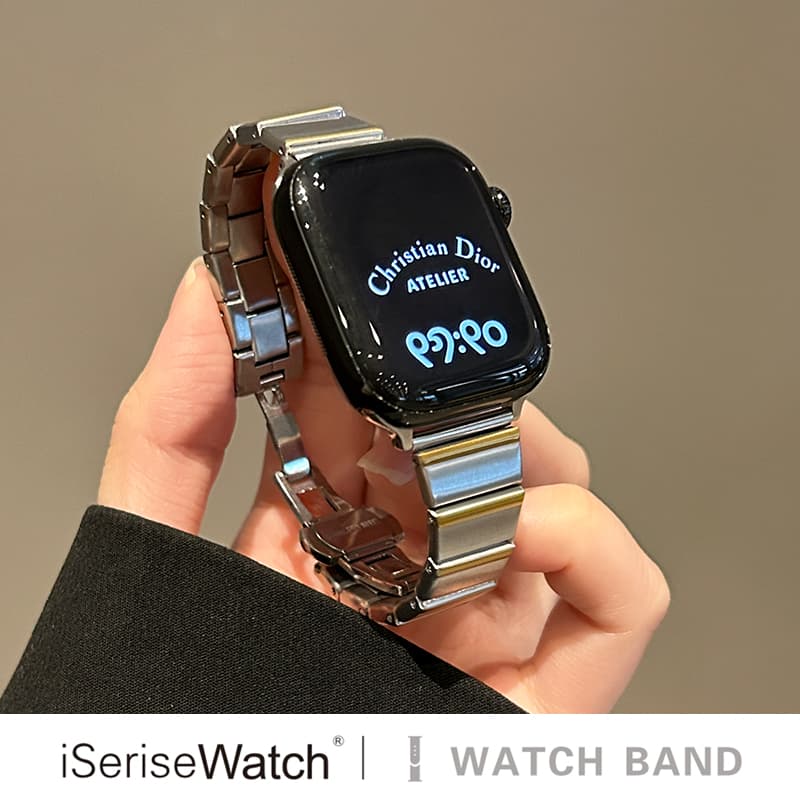 One-Bead Bamboo Edge Band Compatible with Apple S11/10 Watch iWatch987 Metal Apple Watch Band