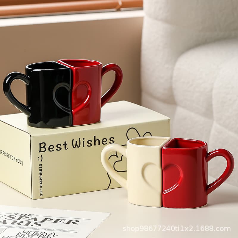Original Heart Building Blocks Couple Cup Pair High Aesthetics Mug Ceramic Water Cup Household Valentine's Day Gift