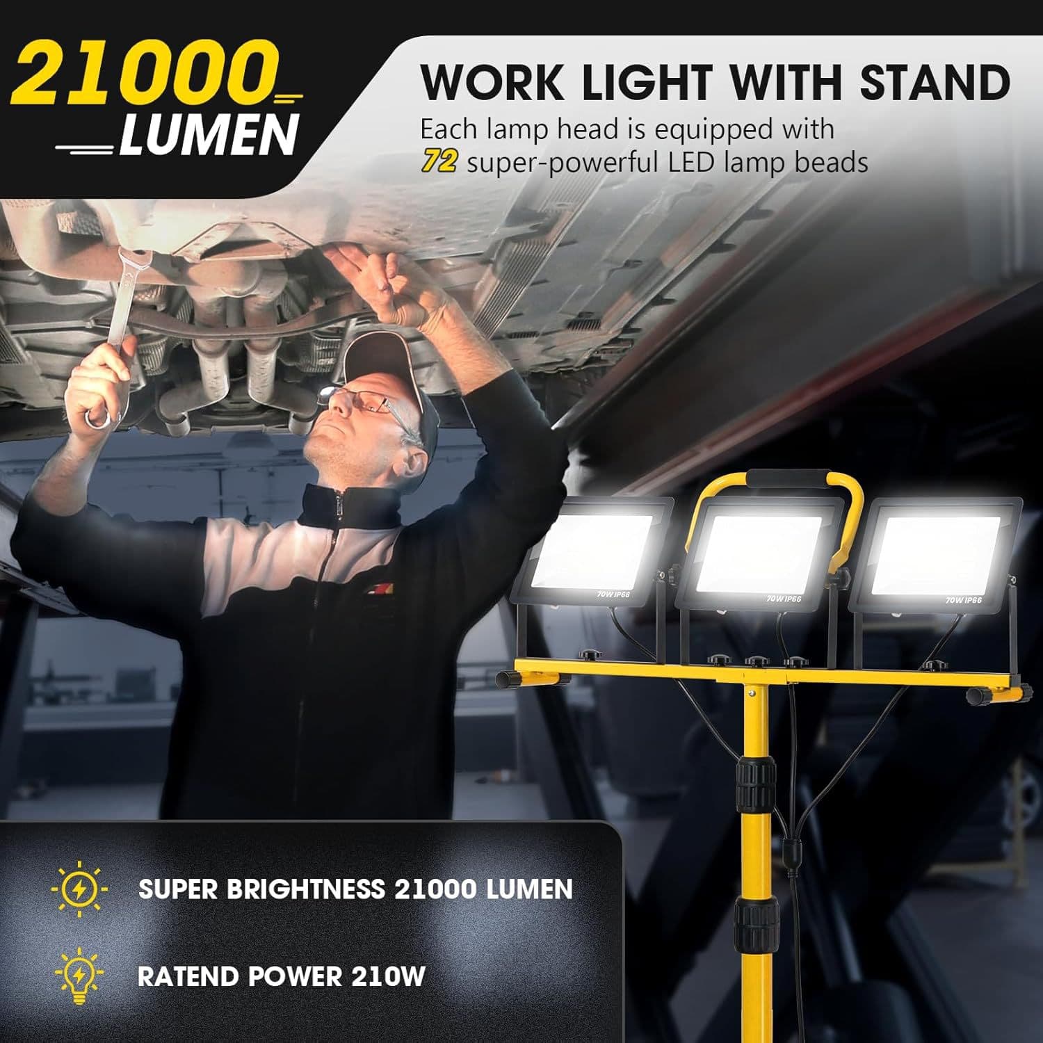 LED Work Light Floodlight Outdoor Portable Tripod Floor Lamp Waterproof Outdoor Stand Light Floodlight