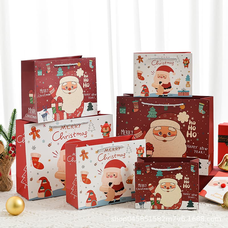 New Santa Claus Reindeer Tote Bags, Thickened Horizontal Gift Bags for Christmas Holiday Gifts and Packaging