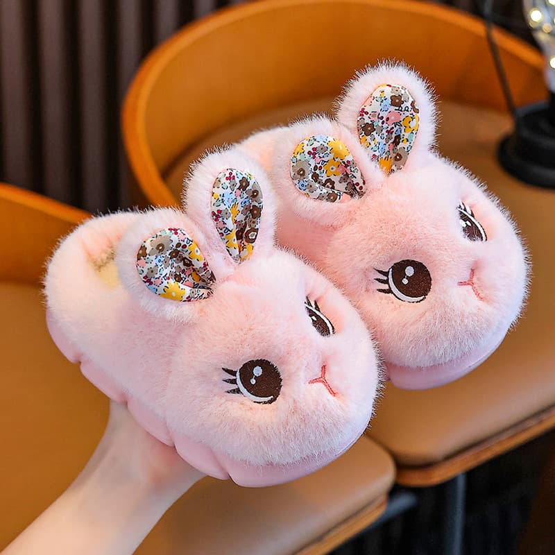 Children's cotton slippers autumn and winter girls rabbit indoor home soft bottom non-slip boys parent-child baby cotton shoes to keep warm