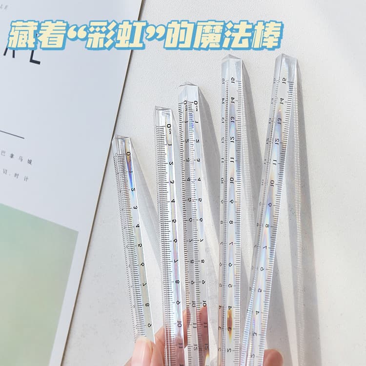 Minimalist Transparent Plastic Triangle Ruler Student Stationery 15cm Straight Ruler 3D Triangular Scale Tool Wholesale