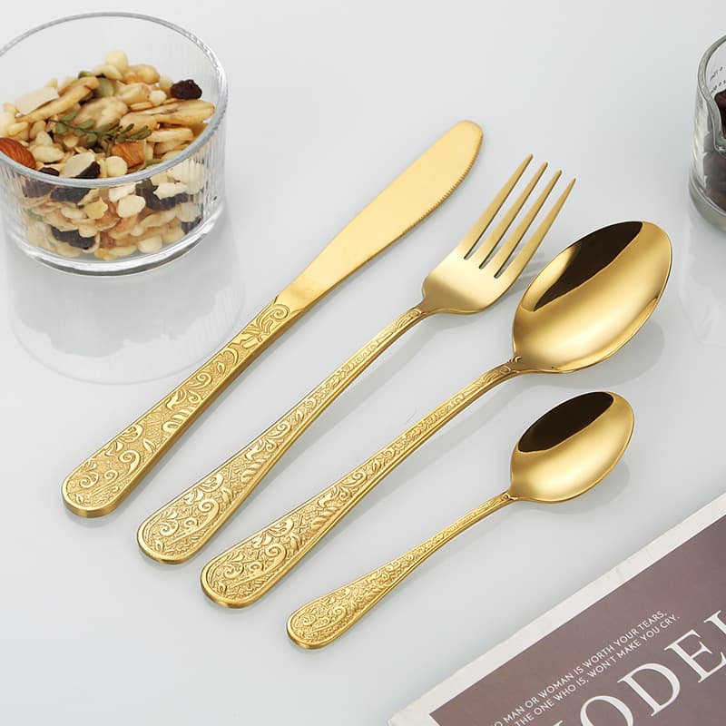 Cross-border 1010 Embossed Stainless Steel Knife Fork Spoon Cutlery Set Vintage Phoenix Pattern Western Steak Knife Fork Spoon